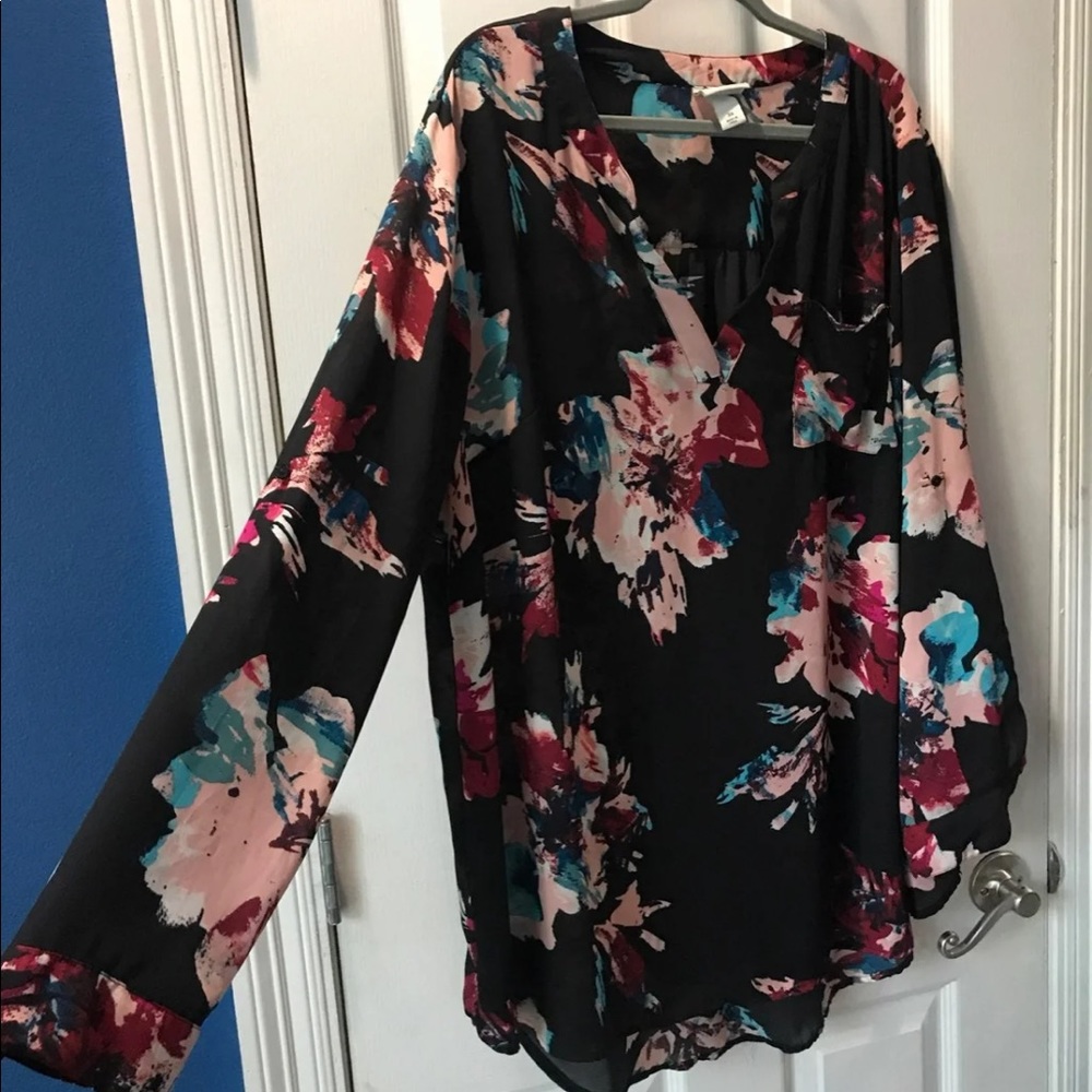 Ava & Viv Blouse - Black Floral Size 3X